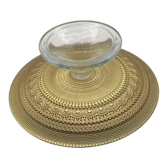 Turkish Mandala Glass Stand With  Red, Gold & Blue Pattern 12" Diameter Elevated - Picture 8 of 9